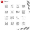 Group of 16 Outlines Signs and Symbols for hosting, server, round, website, lamp