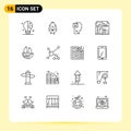 Group of 16 Outlines Signs and Symbols for house, animal, save, restaurant, food