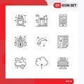Group of 9 Outlines Signs and Symbols for idea, making, product, financial, mobile