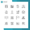 Group of 16 Outlines Signs and Symbols for internet of things, home network, serve, love, couple