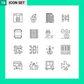 Group of 16 Outlines Signs and Symbols for movie, distribution, easter, document, coding