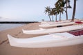 Group of outrigger conoes on the beach Royalty Free Stock Photo