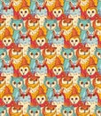 Group owl color seamless pattern