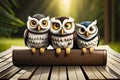 Group Owls Reading Book In Class, Wisdom And Knowledge Concept. Generative AI