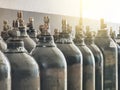 Group of oxygen cylinder tank with compressed gas for industrial use in the factory. Royalty Free Stock Photo