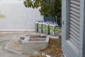 Group of oxygen, nitrox tanks for scuba diving in the sun waiting for tourists Royalty Free Stock Photo