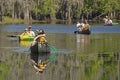 Group of paddlers canoeing on Shingle Creek in Kissimmee, Florid