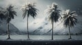 A group of palm trees in front of a mountain, AI Royalty Free Stock Photo