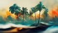 A group of palm trees in the wind. Art style. AI-generated Royalty Free Stock Photo