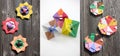 A group of paper colored spinning tops Royalty Free Stock Photo