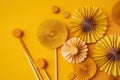 A group of paper fans next to a pair of chopsticks. AI generative image Royalty Free Stock Photo