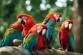 group parrots rainforest parrot park bright wildlife beautiful red wild beak many yellow nature colours macaw animal exoticism Royalty Free Stock Photo