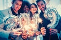 Group of party people celebrating the arrival of 2019 Royalty Free Stock Photo