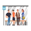 Group of Passengers Waiting for Public Transportation, People Spending Time in Expectation Cartoon Vector Illustration Royalty Free Stock Photo