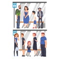 Group of Passengers Waiting for Public Transportation Set, People Spending Time in Expectation Cartoon Vector Royalty Free Stock Photo