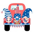 Group of patriotic gnomes on a truck, American Patriotic Day party gnomes in USA flag colours