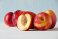 Group of peaches wooden background Royalty Free Stock Photo