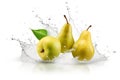 A group of pears splashing on a white surface. Generative AI image. Splash on white background Royalty Free Stock Photo