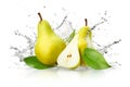 A group of pears with water splashing on them. Generative AI image. Splash on white background Royalty Free Stock Photo