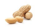 Group of peeled and unpeeled peanuts