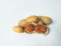 Group of peeled and unpeeled peanuts and seeds in shells Royalty Free Stock Photo