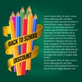 Group pencil color with golden banner back to school discount template