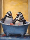 Group Of Penguins In A Bathtub