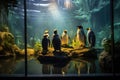 Group of penguins looking at camera in the aquarium. Animal theme, A group of king penguins captivates observers in the zoo, Royalty Free Stock Photo