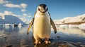 A group of Penguins waddling along the icy shoreline Royalty Free Stock Photo