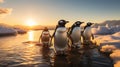 A group of Penguins waddling along the icy shoreline Royalty Free Stock Photo