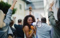 Group of people activists protesting on streets, BLM demonstration and coronavirus concept. Royalty Free Stock Photo
