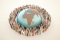 Group of people around planet Earth. Generative AI Royalty Free Stock Photo
