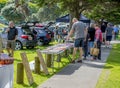 Group of people attending the weekend market at Waikanae township in Wellington in New Zealand Royalty Free Stock Photo