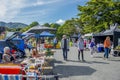 Group of people attending the weekend market at Waikanae township in Wellington in New Zealand Royalty Free Stock Photo