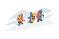 Group of People with Backpack Ascending Mountain Vector Illustration