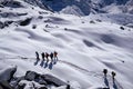 Group of people with backpack trekking to the chola pass (EBC, Everest, Nepal, Himalaya) Royalty Free Stock Photo