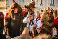 Group of people in bear costumes in the New Year's eve parade doing the Bear Dance Ritual