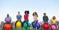 Group of People Bouncing Balls Skyline Royalty Free Stock Photo