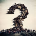 Group of people building a question mark, searching for answers, thoughts for solving a problem, having doubts