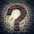 Group of people building a question mark, searching for answers, thoughts for solving a problem, having doubts