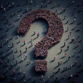 Group of people building a question mark, searching for answers, thoughts for solving a problem, having doubts