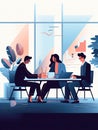 A group of people in business attire sitting around a conference table discussing financial reports, flat illustration Royalty Free Stock Photo