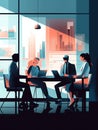 A group of people in business attire sitting around a conference table discussing financial reports, flat illustration Royalty Free Stock Photo