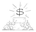 Group of People or Businessmen Worship or Invoke Money or Dollar Symbol as God.Vector Cartoon Stick Figure Illustration