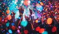 A group of people are celebrating with confetti and fireworks by AI generated image Royalty Free Stock Photo