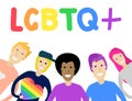 A group of people Celebrating gay people rights. Rainbow hearts. Same-sex love. LGBT. LGBTQ. Vector Illustration
