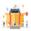 Group of people celebrating happy birthday, vector flat illustration Royalty Free Stock Photo