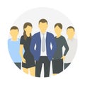 A group of people in a circle, workers business team. Teamwork partnership. Men and women. Vector flat.