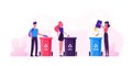 Group of People City Dwellers Throw Garbage to Recycle Litter Bins for Glass, Metal and Organic Waste. Environmental
