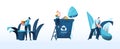 Group of People City Dwellers Throw Garbage to Recycle Litter Bins for Plastic, Paper and Organic Waste. Environmental